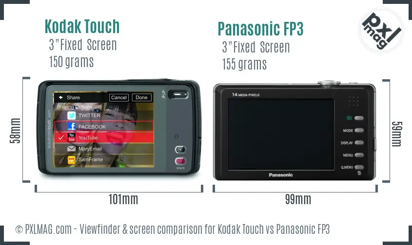 Kodak Touch vs Panasonic FP3 Screen and Viewfinder comparison
