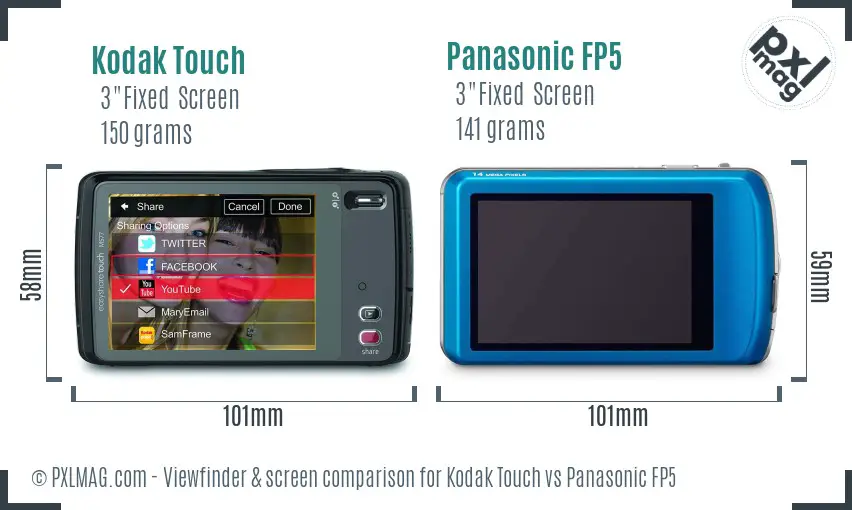 Kodak Touch vs Panasonic FP5 Screen and Viewfinder comparison