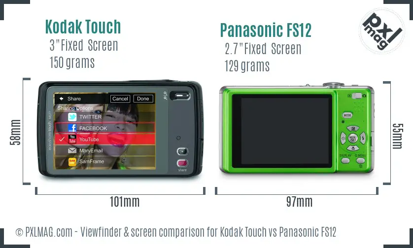 Kodak Touch vs Panasonic FS12 Screen and Viewfinder comparison