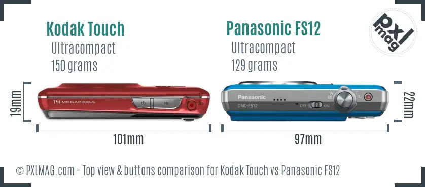 Kodak Touch vs Panasonic FS12 top view buttons comparison