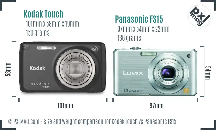 Kodak Touch vs Panasonic FS15 size comparison