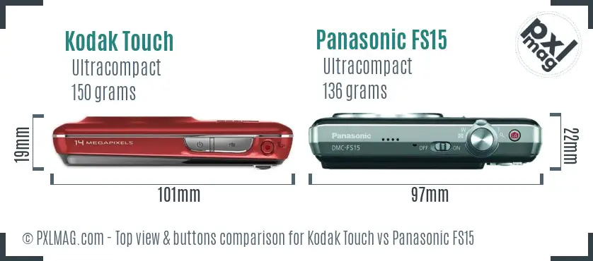 Kodak Touch vs Panasonic FS15 top view buttons comparison