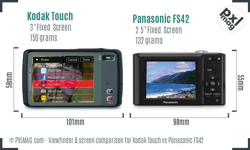 Kodak Touch vs Panasonic FS42 Screen and Viewfinder comparison
