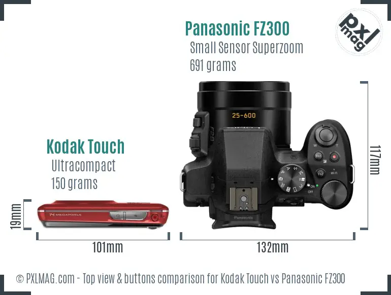 Kodak Touch vs Panasonic FZ300 top view buttons comparison