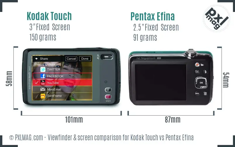 Kodak Touch vs Pentax Efina Screen and Viewfinder comparison