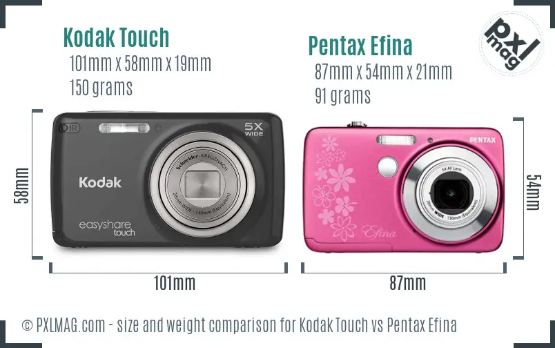 Kodak Touch vs Pentax Efina size comparison