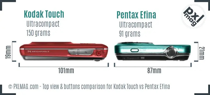 Kodak Touch vs Pentax Efina top view buttons comparison