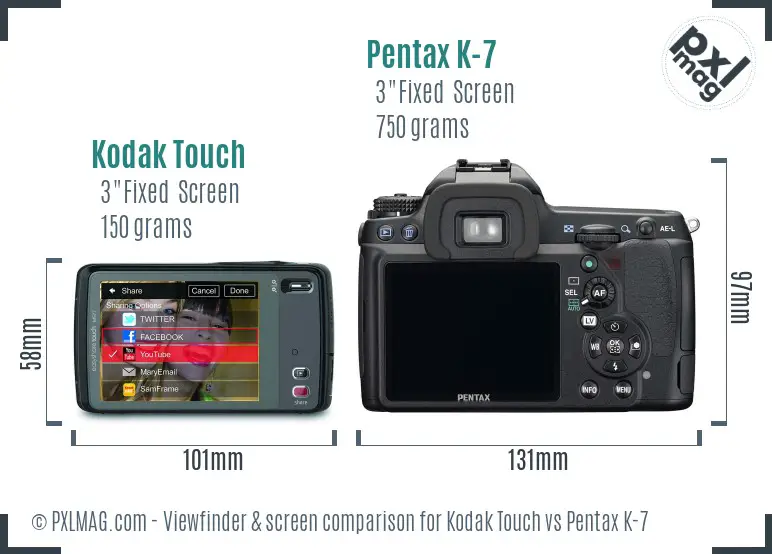 Kodak Touch vs Pentax K-7 Screen and Viewfinder comparison