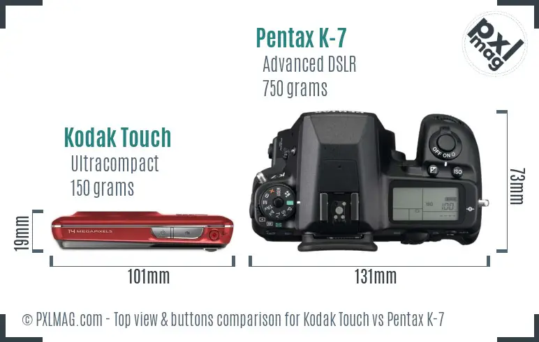 Kodak Touch vs Pentax K-7 top view buttons comparison
