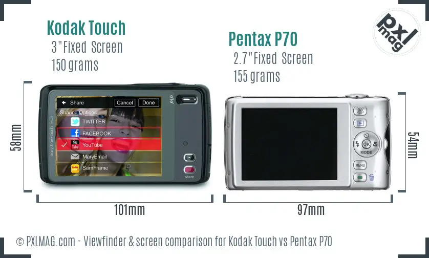 Kodak Touch vs Pentax P70 Screen and Viewfinder comparison Kodak Touch vs Pentax P70 Screen and Viewfinder comparison
