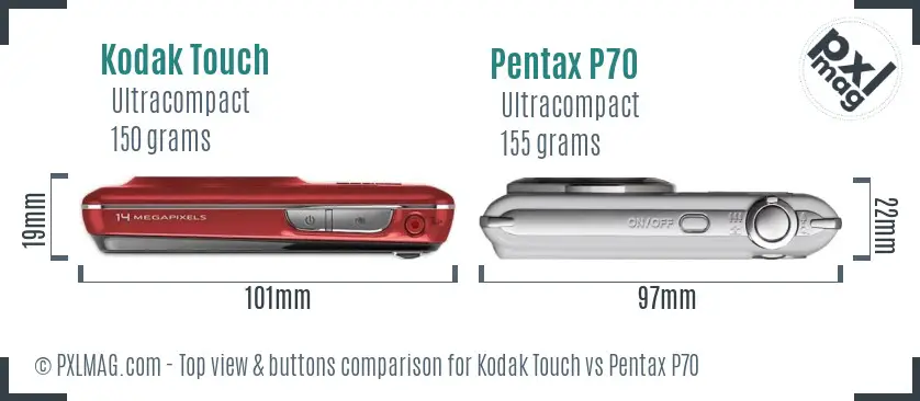 Kodak Touch vs Pentax P70 top view buttons comparison Kodak Touch vs Pentax P70 top view buttons comparison