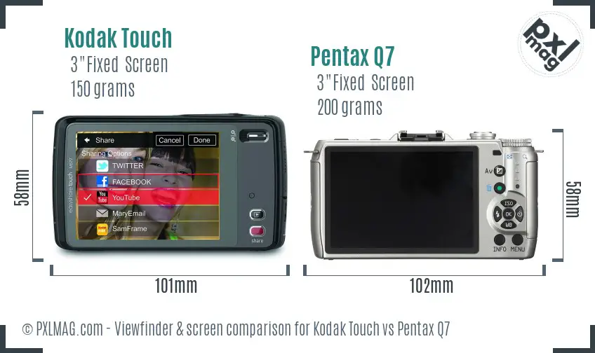 Kodak Touch vs Pentax Q7 Screen and Viewfinder comparison