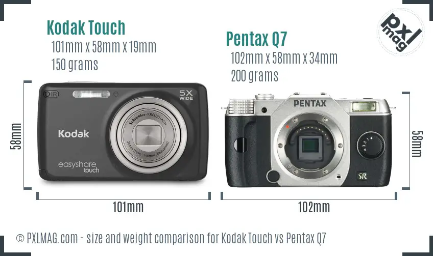 Kodak Touch vs Pentax Q7 size comparison