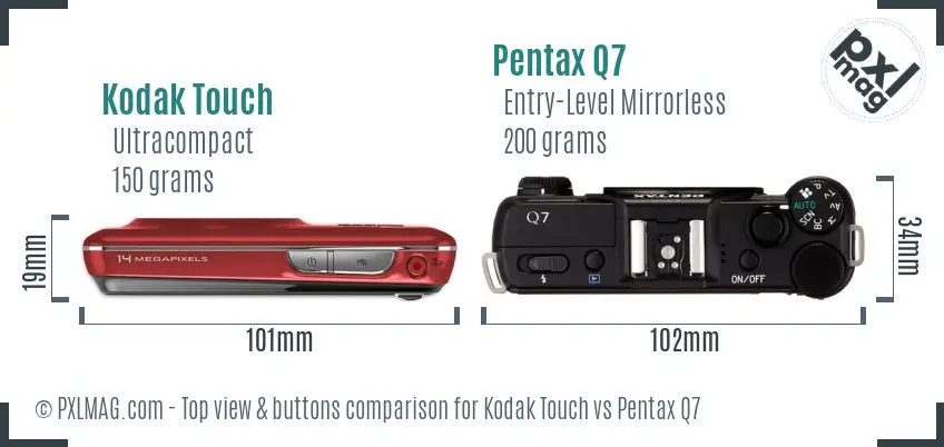 Kodak Touch vs Pentax Q7 top view buttons comparison