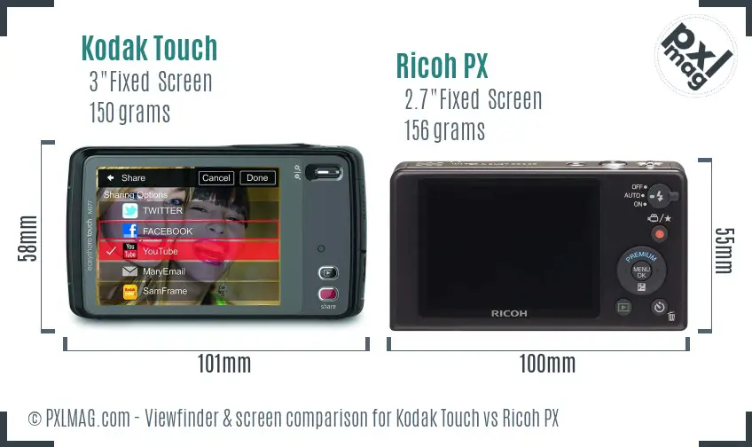 Kodak Touch vs Ricoh PX Screen and Viewfinder comparison