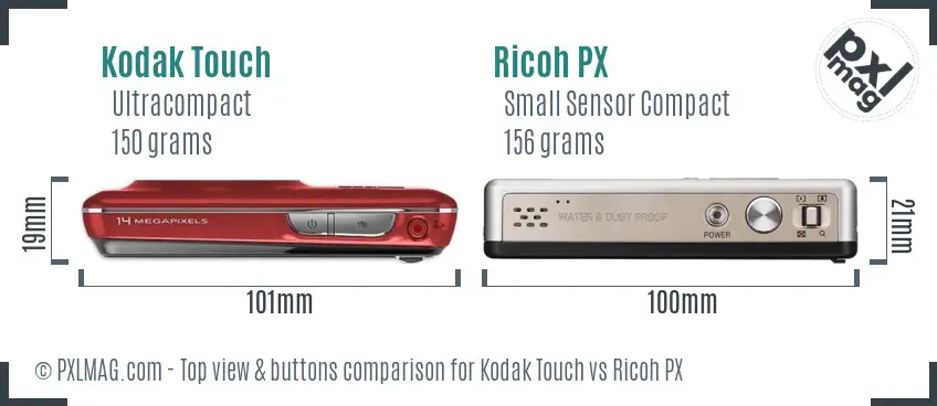 Kodak Touch vs Ricoh PX top view buttons comparison