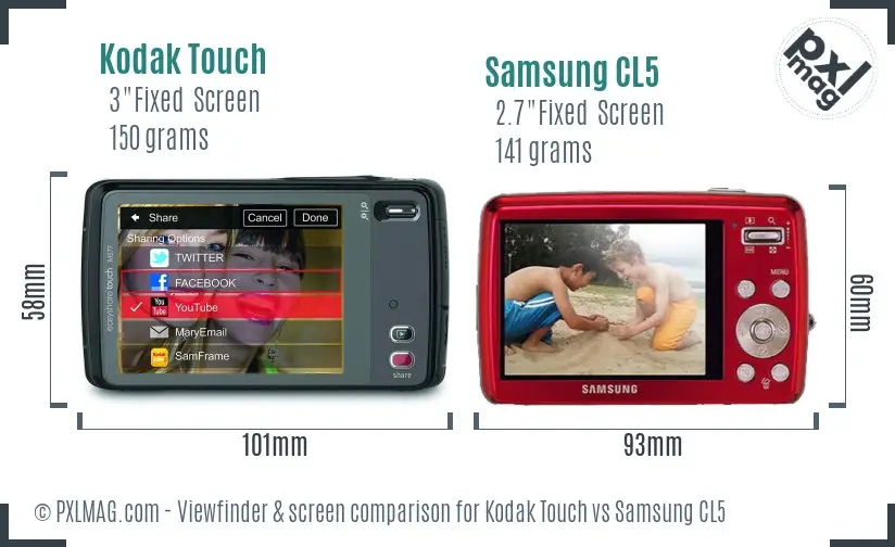 Kodak Touch vs Samsung CL5 Screen and Viewfinder comparison