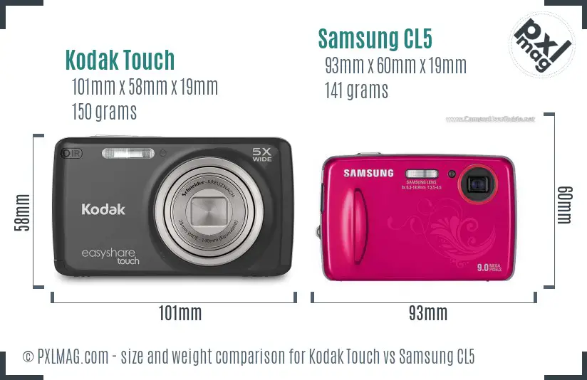 Kodak Touch vs Samsung CL5 size comparison