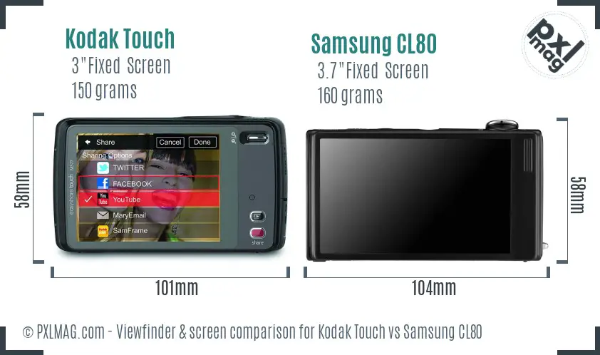 Kodak Touch vs Samsung CL80 Screen and Viewfinder comparison