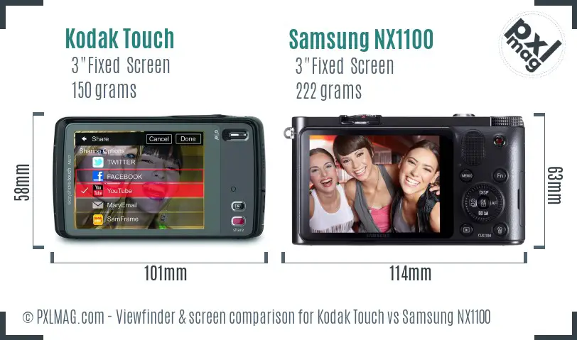 Kodak Touch vs Samsung NX1100 Screen and Viewfinder comparison