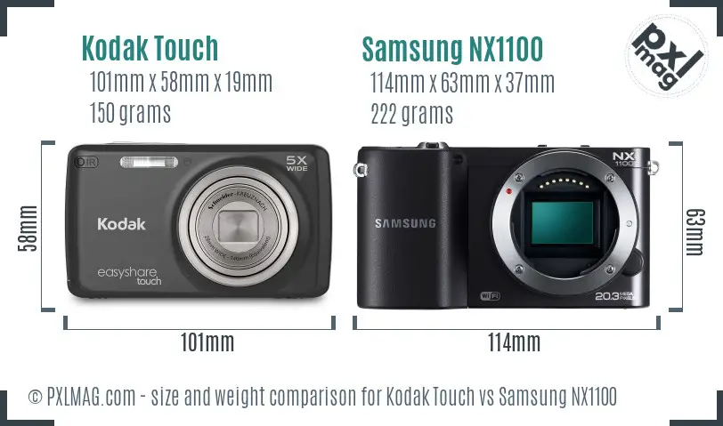 Kodak Touch vs Samsung NX1100 size comparison