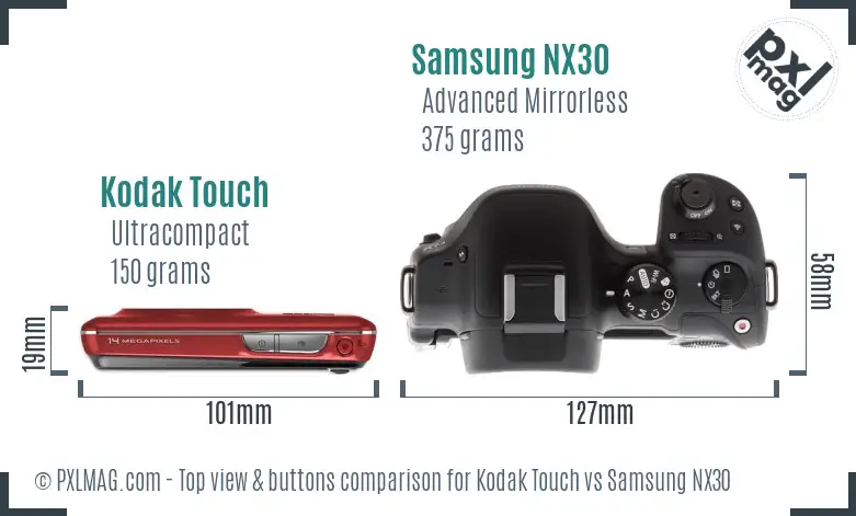 Kodak Touch vs Samsung NX30 top view buttons comparison