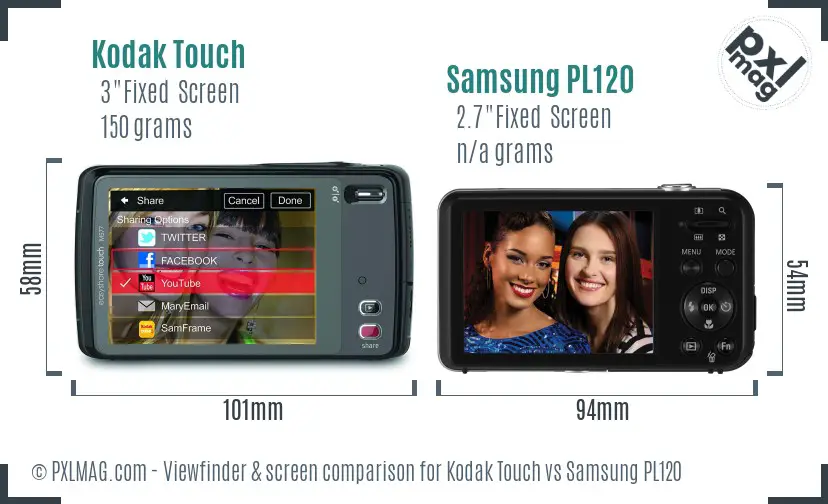 Kodak Touch vs Samsung PL120 Screen and Viewfinder comparison