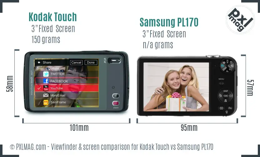 Kodak Touch vs Samsung PL170 Screen and Viewfinder comparison