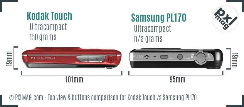 Kodak Touch vs Samsung PL170 top view buttons comparison