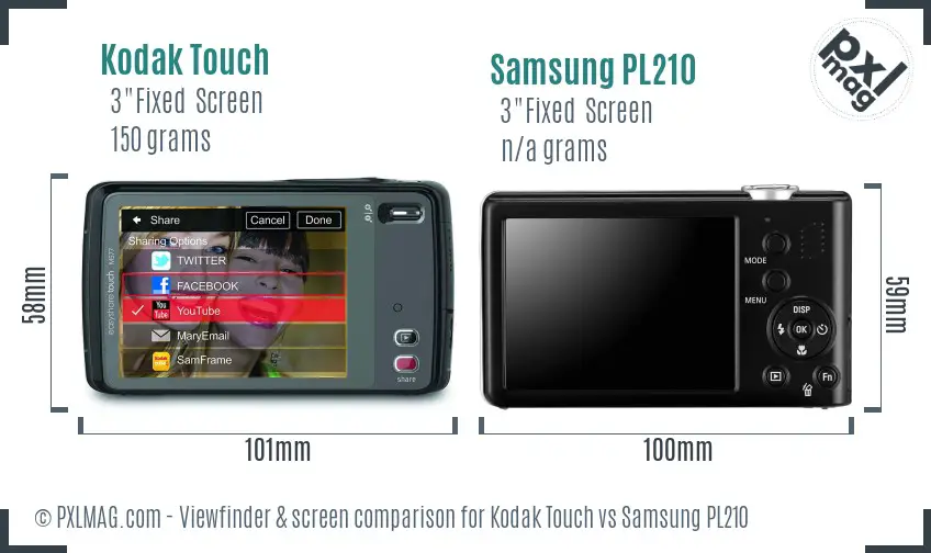Kodak Touch vs Samsung PL210 Screen and Viewfinder comparison