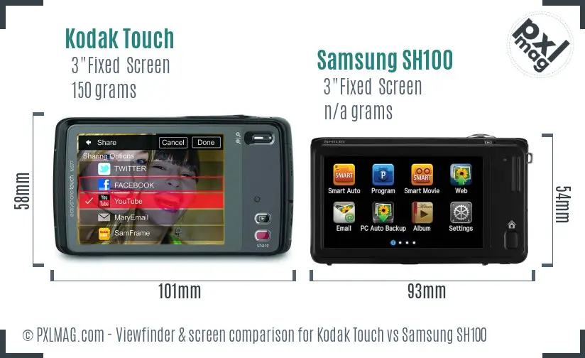 Kodak Touch vs Samsung SH100 Screen and Viewfinder comparison Kodak Touch vs Samsung SH100 Screen and Viewfinder comparison