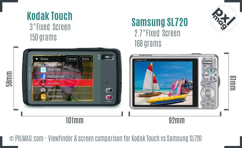 Kodak Touch vs Samsung SL720 Screen and Viewfinder comparison