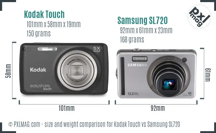 Kodak Touch vs Samsung SL720 size comparison