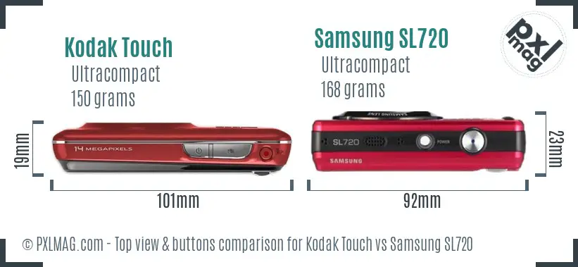 Kodak Touch vs Samsung SL720 top view buttons comparison