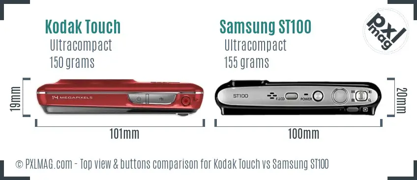 Kodak Touch vs Samsung ST100 top view buttons comparison Kodak Touch vs Samsung ST100 top view buttons comparison