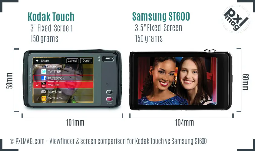 Kodak Touch vs Samsung ST600 Screen and Viewfinder comparison