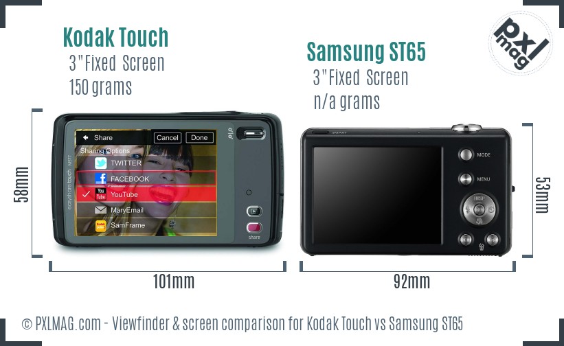 Kodak Touch vs Samsung ST65 Screen and Viewfinder comparison