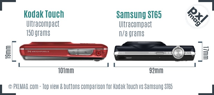 Kodak Touch vs Samsung ST65 top view buttons comparison