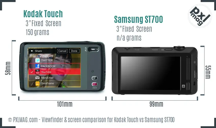 Kodak Touch vs Samsung ST700 Screen and Viewfinder comparison