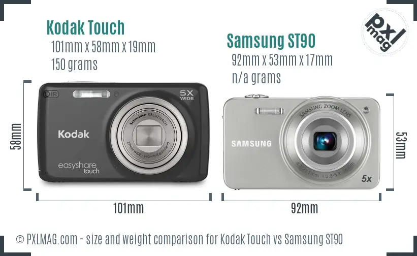 Kodak Touch vs Samsung ST90 size comparison