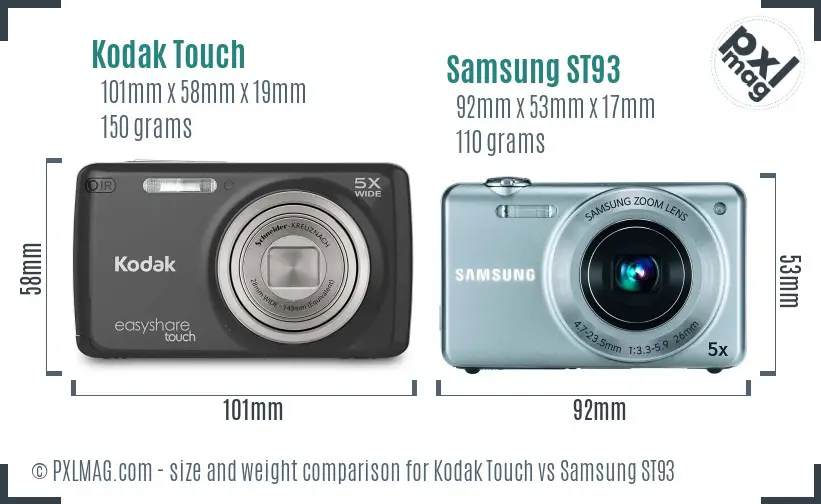 Kodak Touch vs Samsung ST93 size comparison