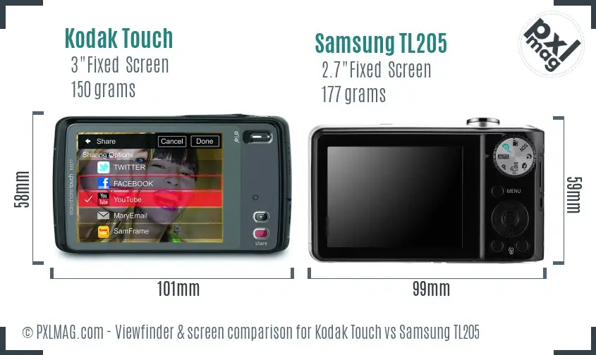 Kodak Touch vs Samsung TL205 Screen and Viewfinder comparison