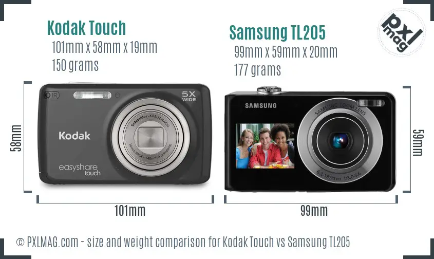 Kodak Touch vs Samsung TL205 size comparison