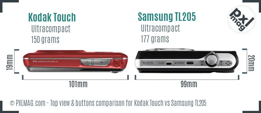 Kodak Touch vs Samsung TL205 top view buttons comparison