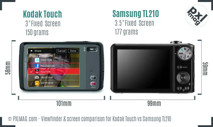 Kodak Touch vs Samsung TL210 Screen and Viewfinder comparison
