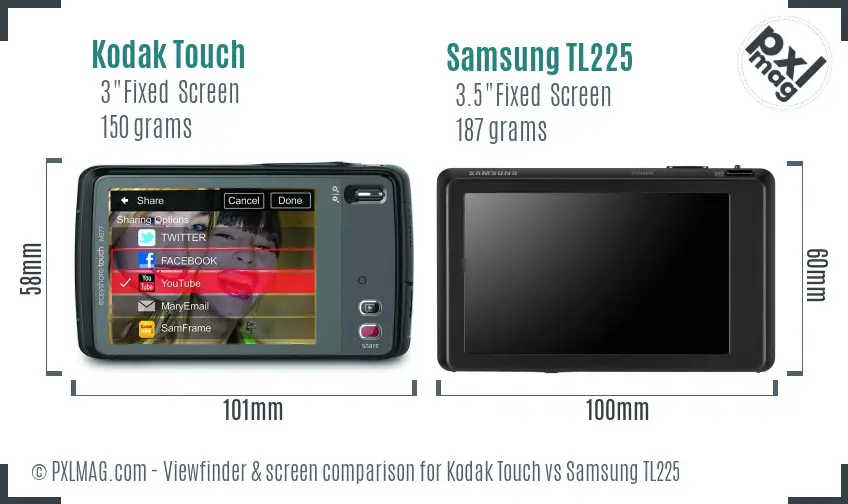 Kodak Touch vs Samsung TL225 Screen and Viewfinder comparison