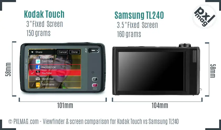 Kodak Touch vs Samsung TL240 Screen and Viewfinder comparison