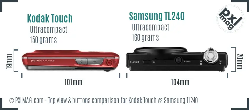 Kodak Touch vs Samsung TL240 top view buttons comparison
