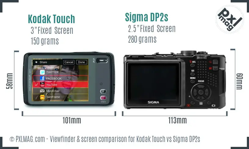 Kodak Touch vs Sigma DP2s Screen and Viewfinder comparison