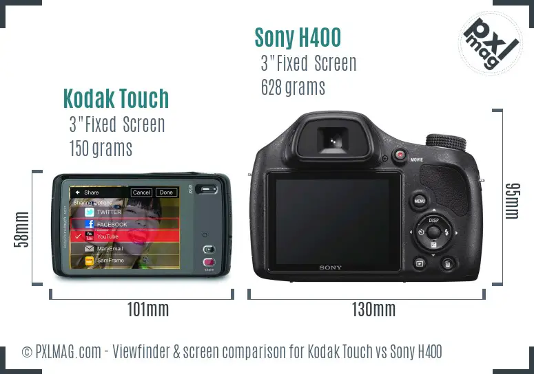 Kodak Touch vs Sony H400 Screen and Viewfinder comparison